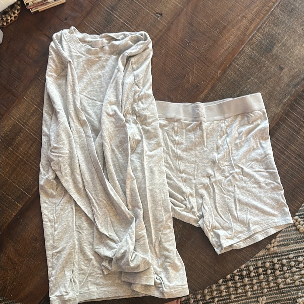 SKIMS Gray Pajama Set Soft Knit Sleepwear